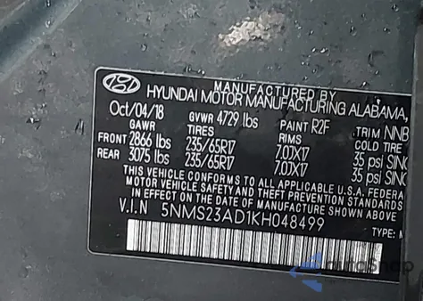 2019 Hyundai Santa Fe Se из США, поврежденный, VIN 5NMS23AD1KH048499